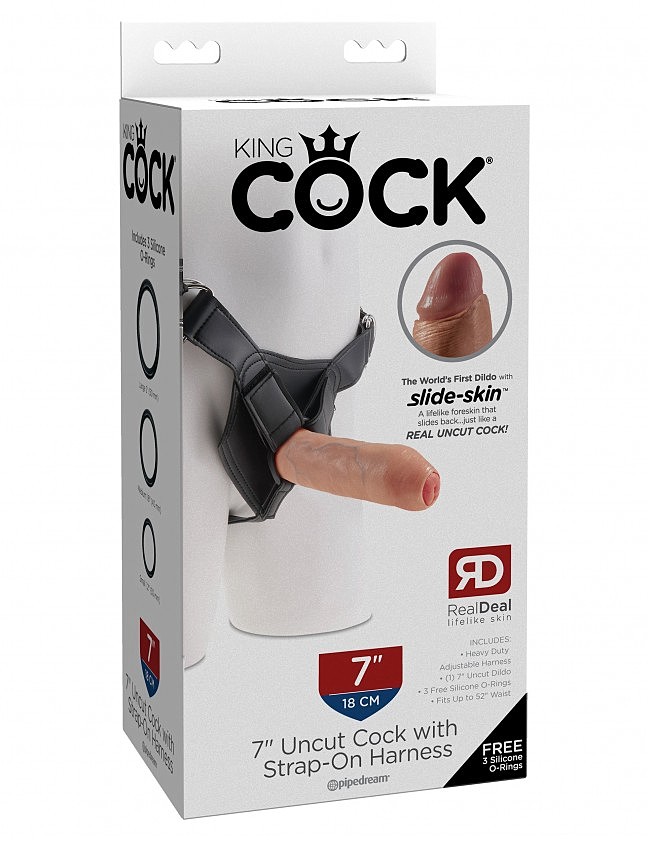   - King Cock 7 Uncut with Strap on Harness,  