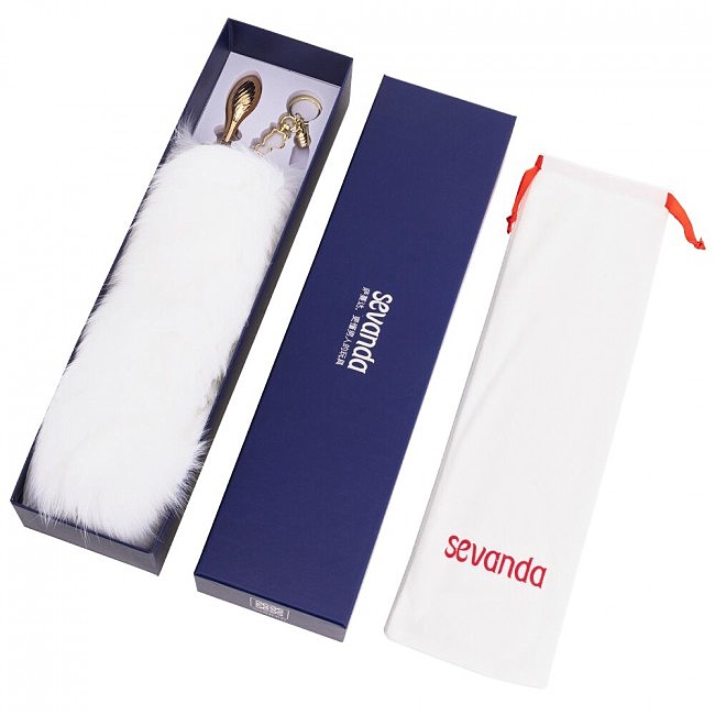      LOCKINK SEVANDA White Fox-Tail Anal Pear-shape Plug