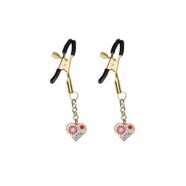    Liebe Seele Nipple Clamps Gold Heart-shaped Flowers on White