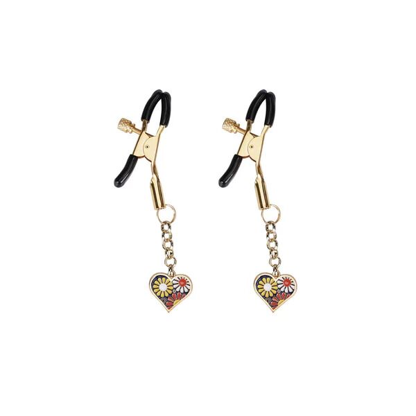    Liebe Seele Nipple Clamps Gold Heart-shaped Flowers on Blue
