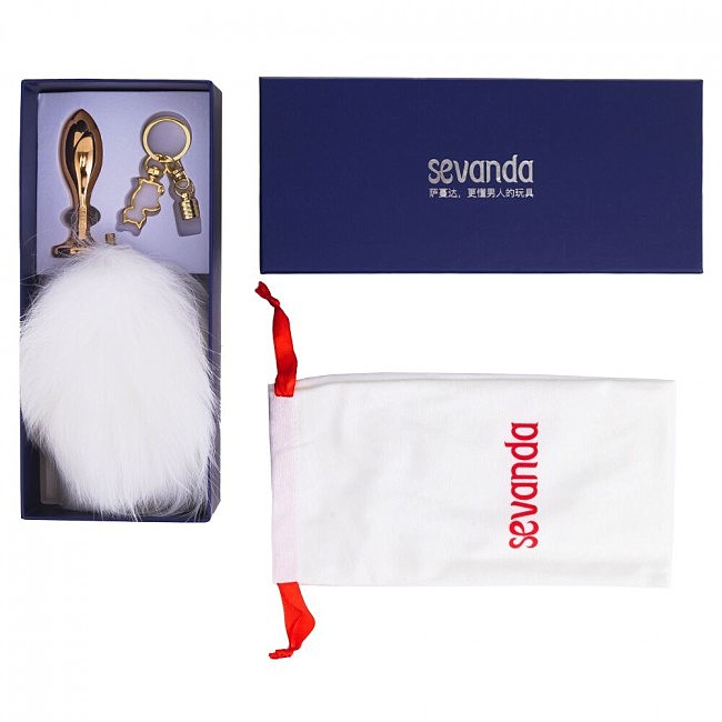      LOCKINK SEVANDA White Bunny-Tail Anal Rose-shape Plug, 7,7  2,7 