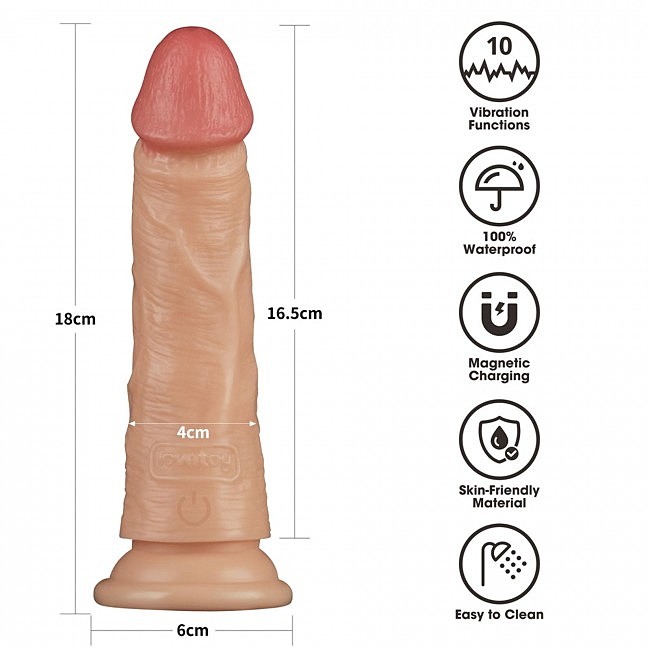 ������������ �������� LoveToy Vibrating Power Basics Cock 7, 10 ������� ��������, 18 � 4 ��