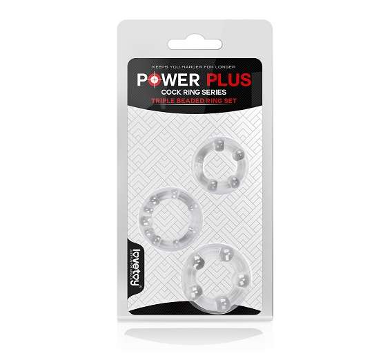     Power Plus Triple Beaded Ring Set Clear 