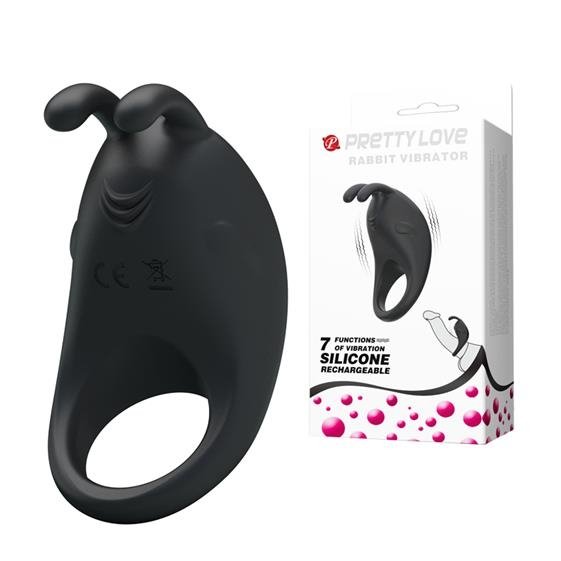   Rabbit Vibrator Penis Ring Black,    
