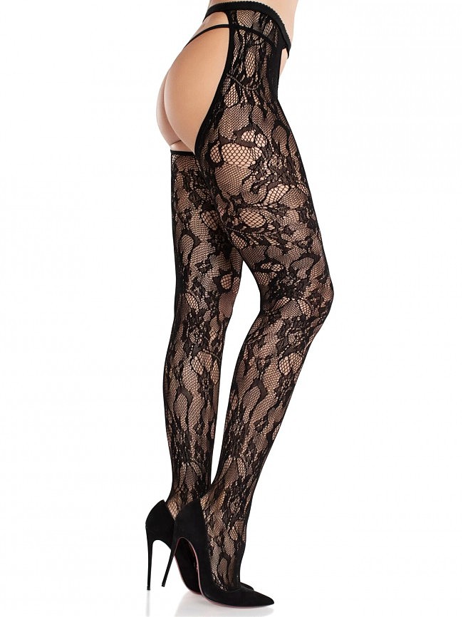     Rose Lace Crotchless Tights with Open One Size,  