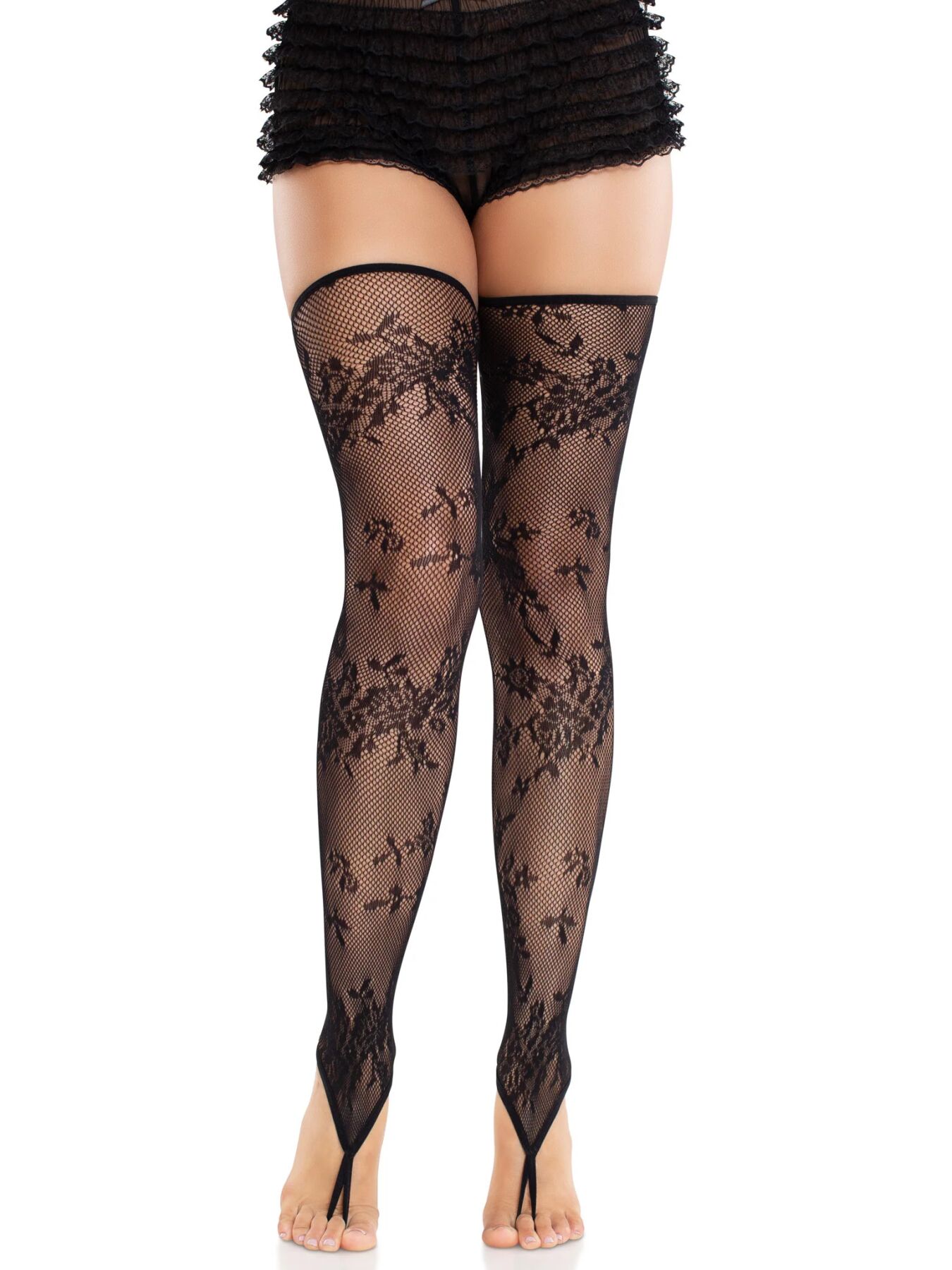   Leg Avenue Floral Net Toe Loop Footless Thigh Highs One Size,  