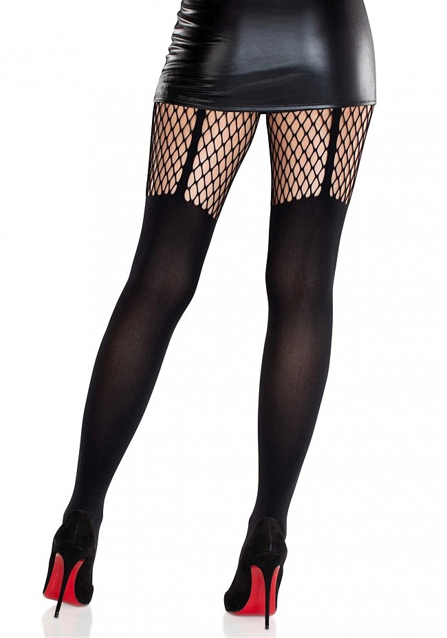   Leg Avenue Garter Illusion Tights with Net Detail One Size,  