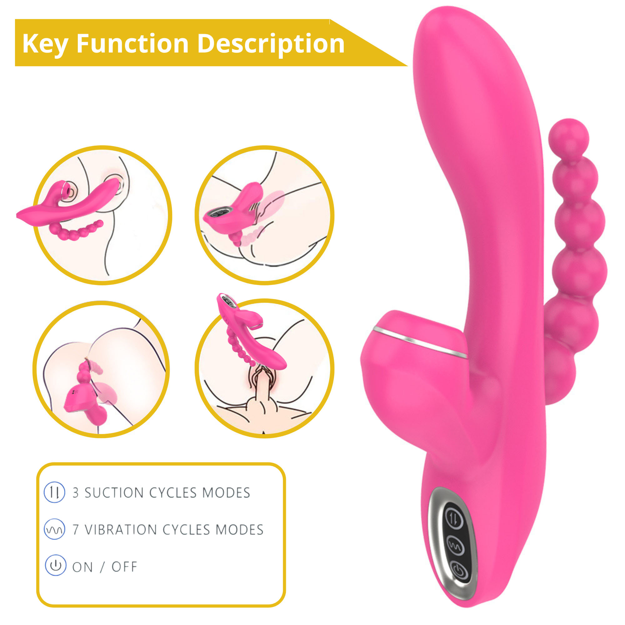 -      Sweet Play Sucking Vibrator With Anal Beads A3, 20,8 &#215; 11 &#215; 4 