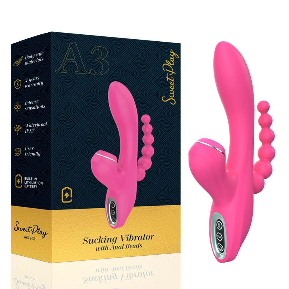 -      Sweet Play Sucking Vibrator With Anal Beads A3, 20,8 &#215; 11 &#215; 4 
