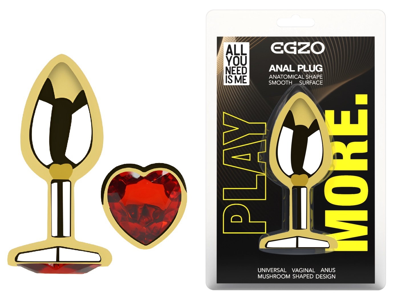 �������� ������ � ���������� EGZO Gold Heart Plug Red size M, ��������-��������, 8,2 � 3,4 ��