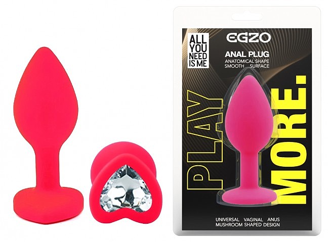 ����������� �������� ������ EGZO Silicone Pink Heart Plug, ��������-��������, 7,1 � 2,7 ��