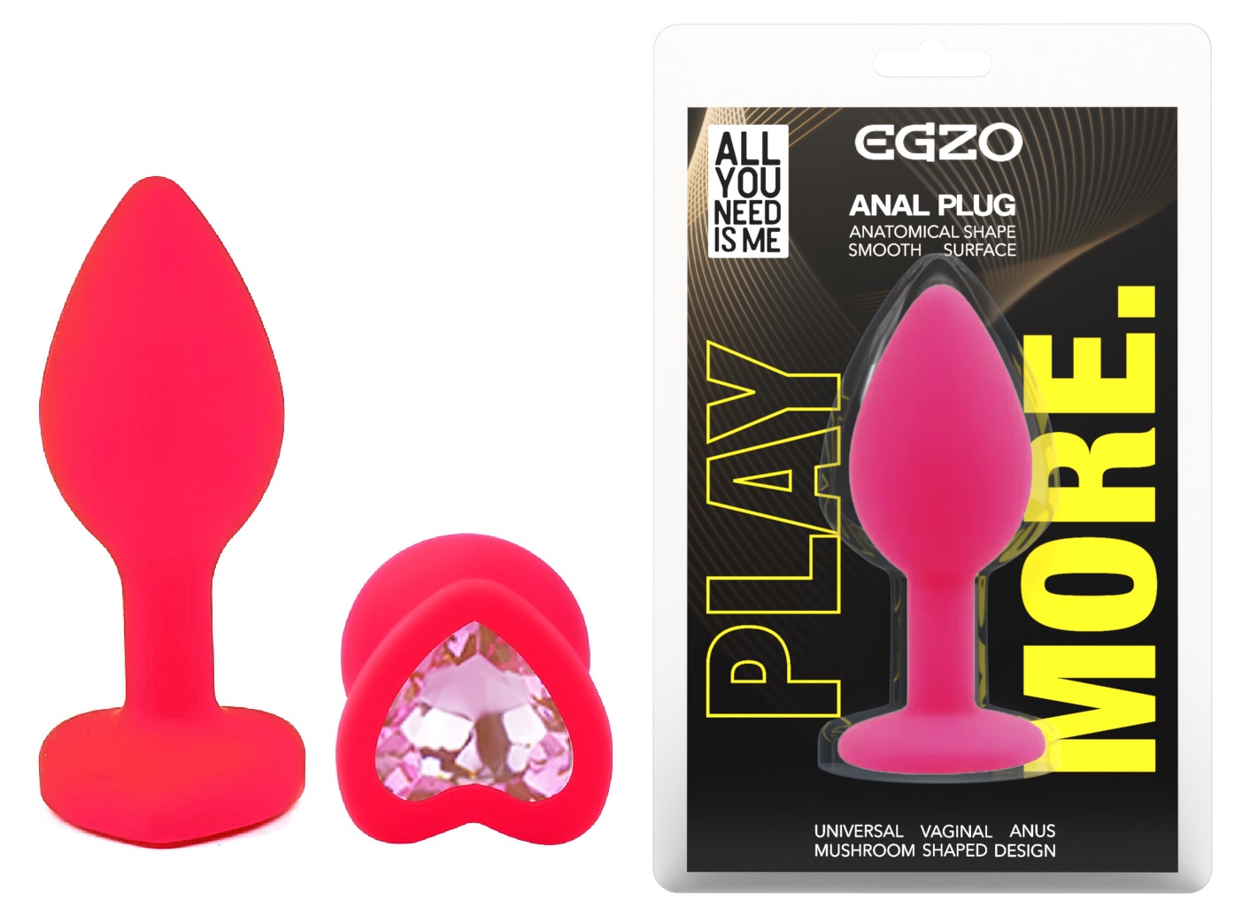 ����������� �������� ������ EGZO Silicone Pink Heart Plug, ��������-��������, 7,1 � 2,7 ��