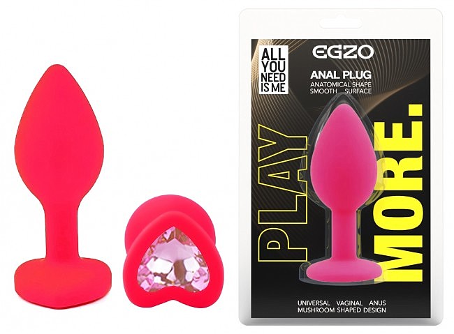 ����������� �������� ������ EGZO Silicone Pink Heart Plug, ��������-��������, 7,1 � 2,7 ��