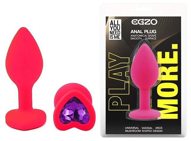 ����������� �������� ������ EGZO Silicone Pink Heart Plug, ��������-��������, 7,1 � 2,7 ��