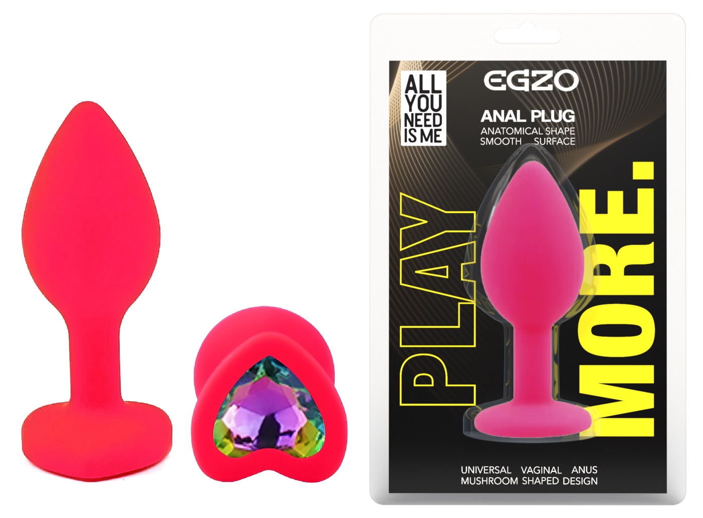 ����������� �������� ������ EGZO Silicone Pink Heart Plug, ��������-��������, 7,1 � 2,7 ��