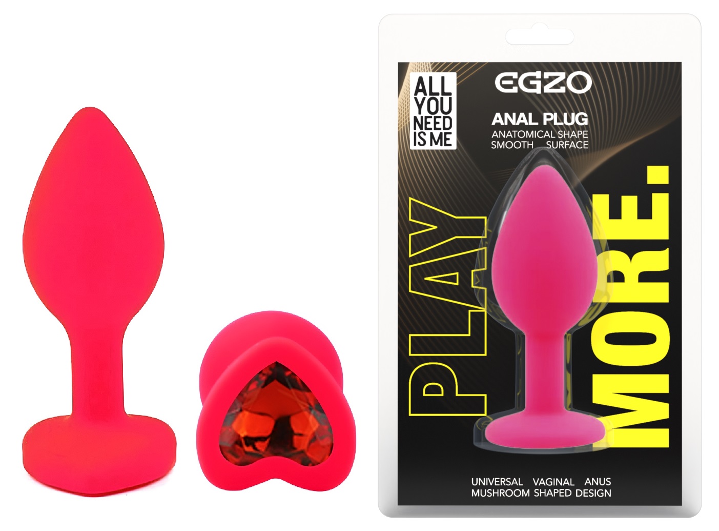 ����������� �������� ������ EGZO Silicone Pink Heart Plug, ��������-��������, 7,1 � 2,7 ��