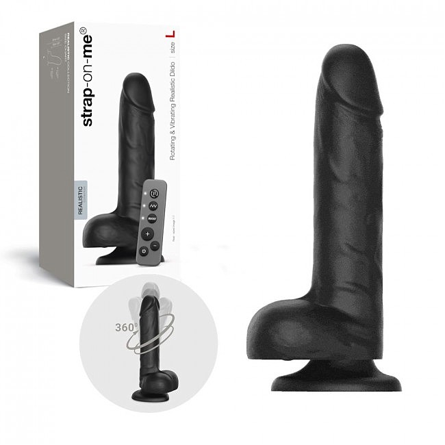 ������������� � ��������� � �������� Strap-On-Me Rotating & Vibrating Realistic Dildo Black, ������ L