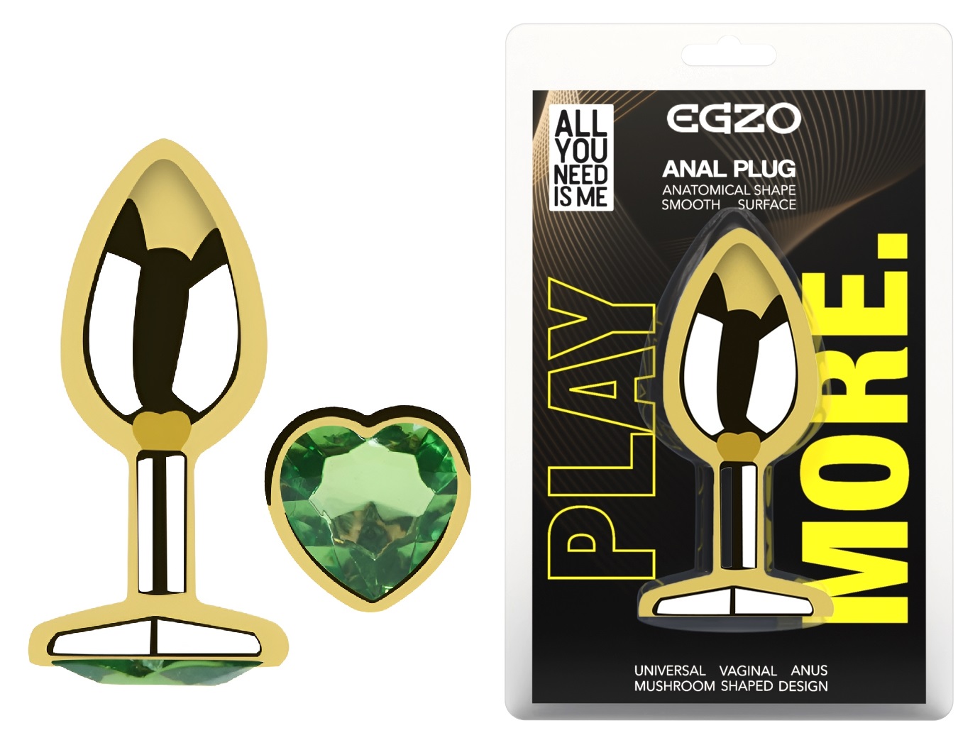 �������� ������ � ����������-������ EGZO Gold Heart Plug Green size M, 8,2 � 3,4 ��