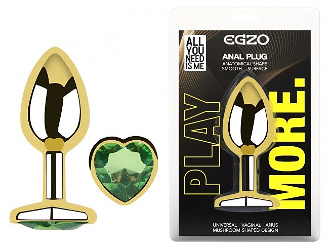 �������� ������ � ����������-������ EGZO Gold Heart Plug Green size M, 8,2 � 3,4 ��