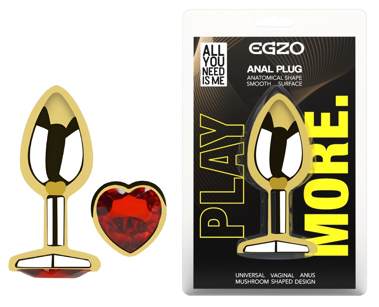 ������������� �������� ������ � ���������� EGZO Gold Heart Plug Red size S, 7 � 2,8 ��