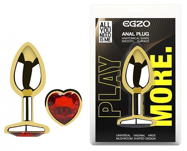 ������������� �������� ������ � ���������� EGZO Gold Heart Plug Red size S, 7 � 2,8 ��