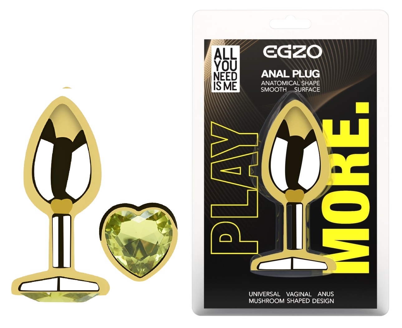 ���������� �������� ������ EGZO Gold Heart Plug Lime size S, ��������-������, 7 � 2,8 ��