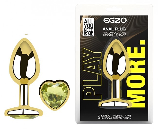 ���������� �������� ������ EGZO Gold Heart Plug Lime size S, ��������-������, 7 � 2,8 ��