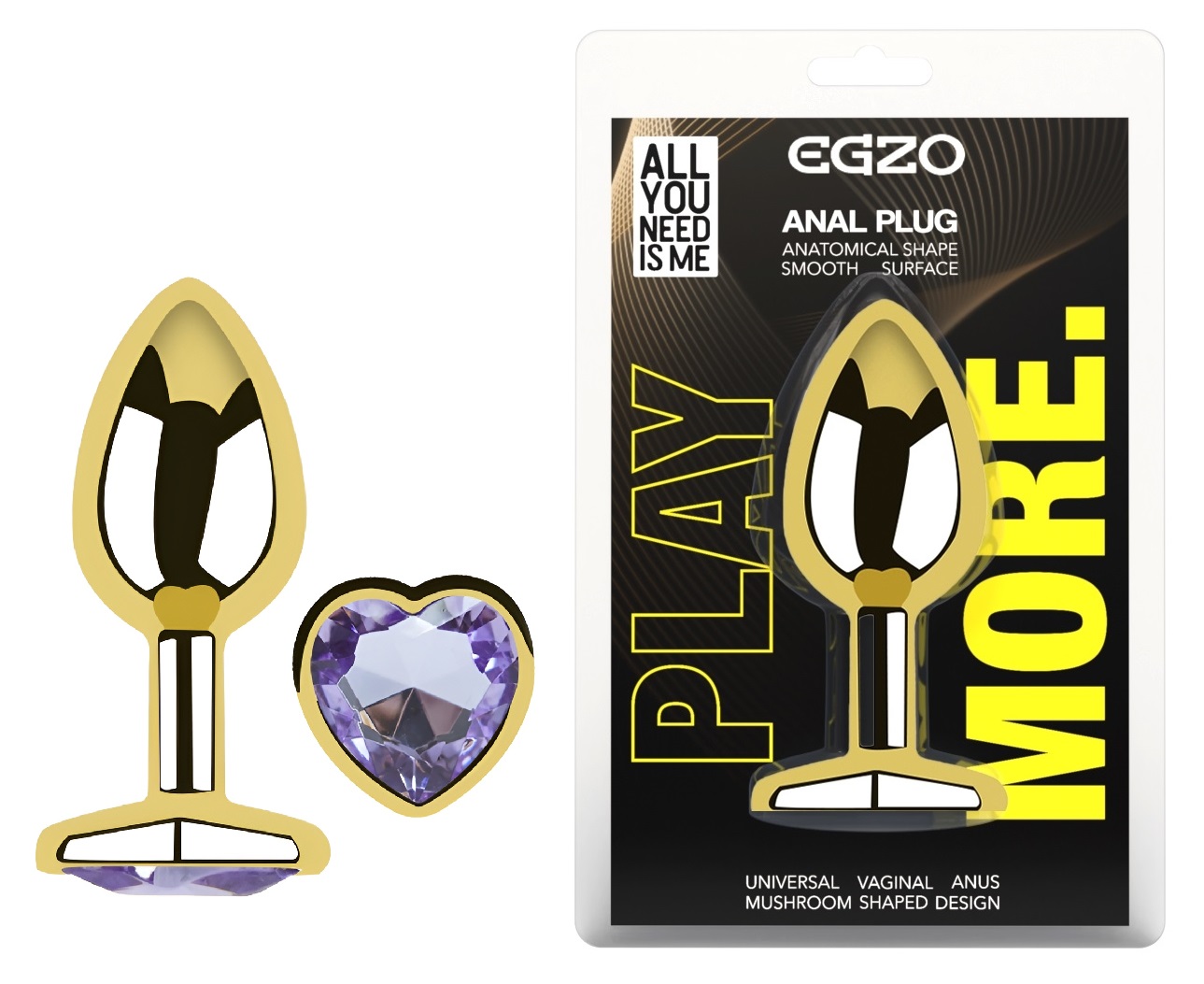 �������� ������ � ������ � ����� ������ Gold Heart Plug Amethyst size S, 7 � 2,8 ��