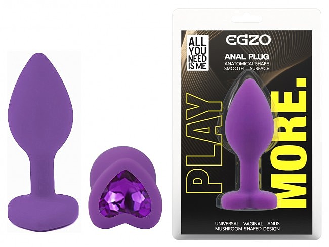 ����������� �������� ������ EGZO Silicone Violet Heart Plug size S, 7,1 � 2,7 �� 