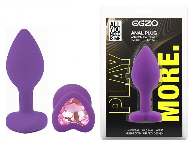 ����������� �������� ������ EGZO Silicone Violet Heart Plug size S, 7,1 � 2,7 �� 
