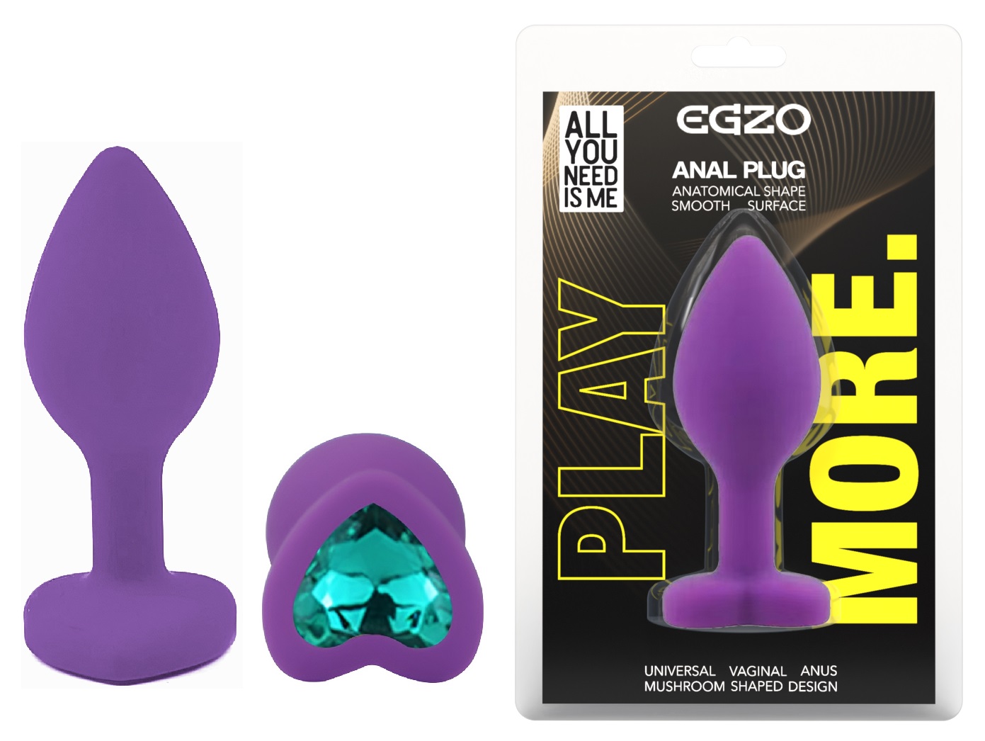����������� �������� ������ EGZO Silicone Violet Heart Plug size S, 7,1 � 2,7 �� 