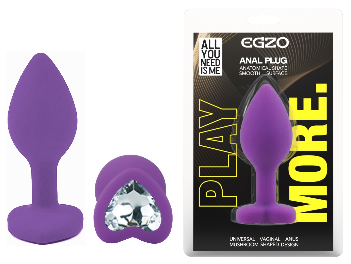 ����������� �������� ������ EGZO Silicone Violet Heart Plug size S, 7,1 � 2,7 �� 