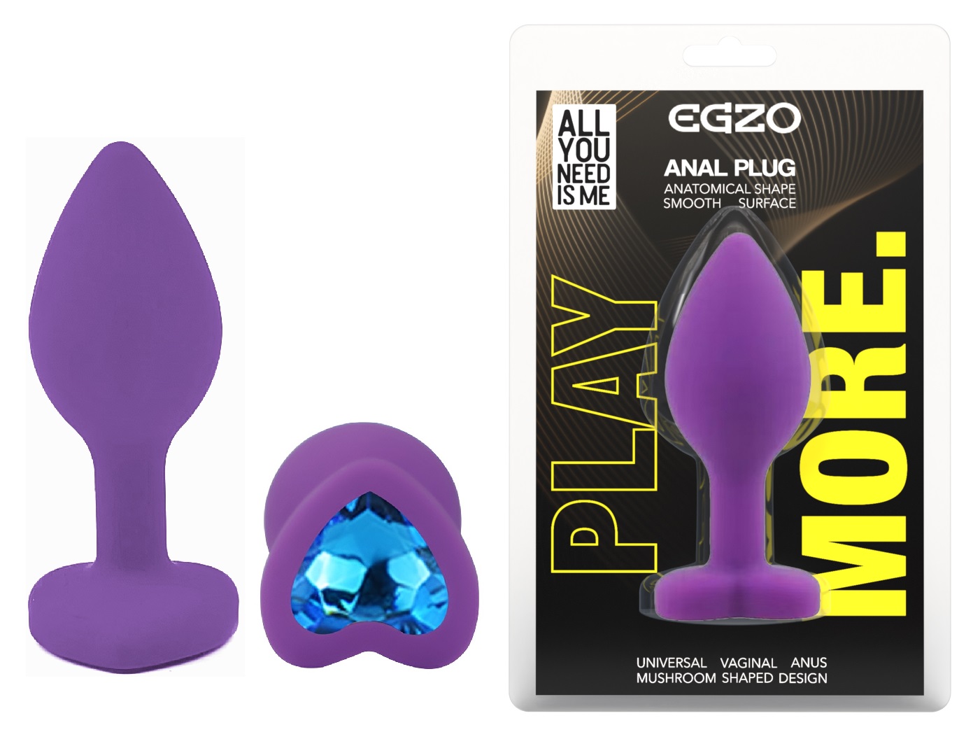 ����������� �������� ������ EGZO Silicone Violet Heart Plug size S, 7,1 � 2,7 �� 